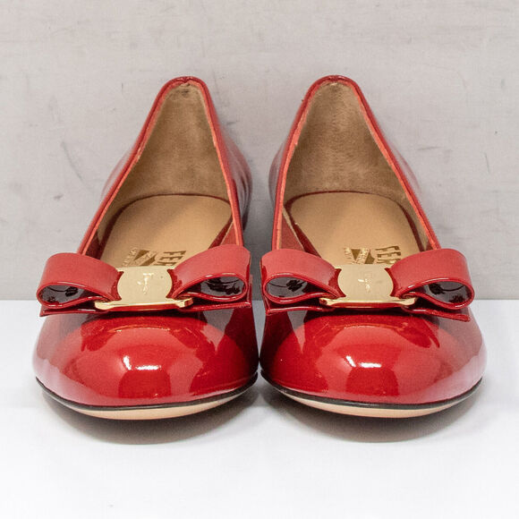 Salvatore Ferragamo Vara Red Patent Leather Heels, Size 7 B - Picture 6 of 8